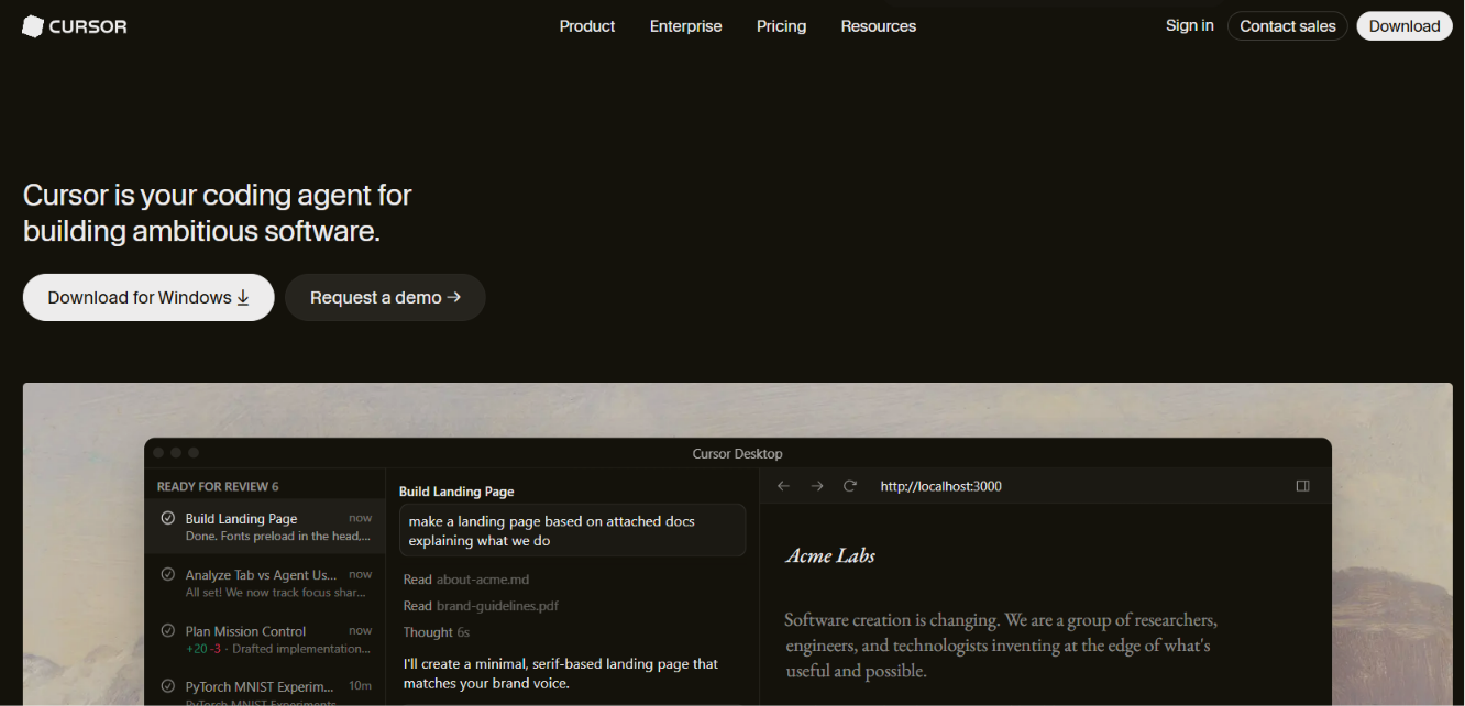 Cursor AI coding assistant inside development environment.