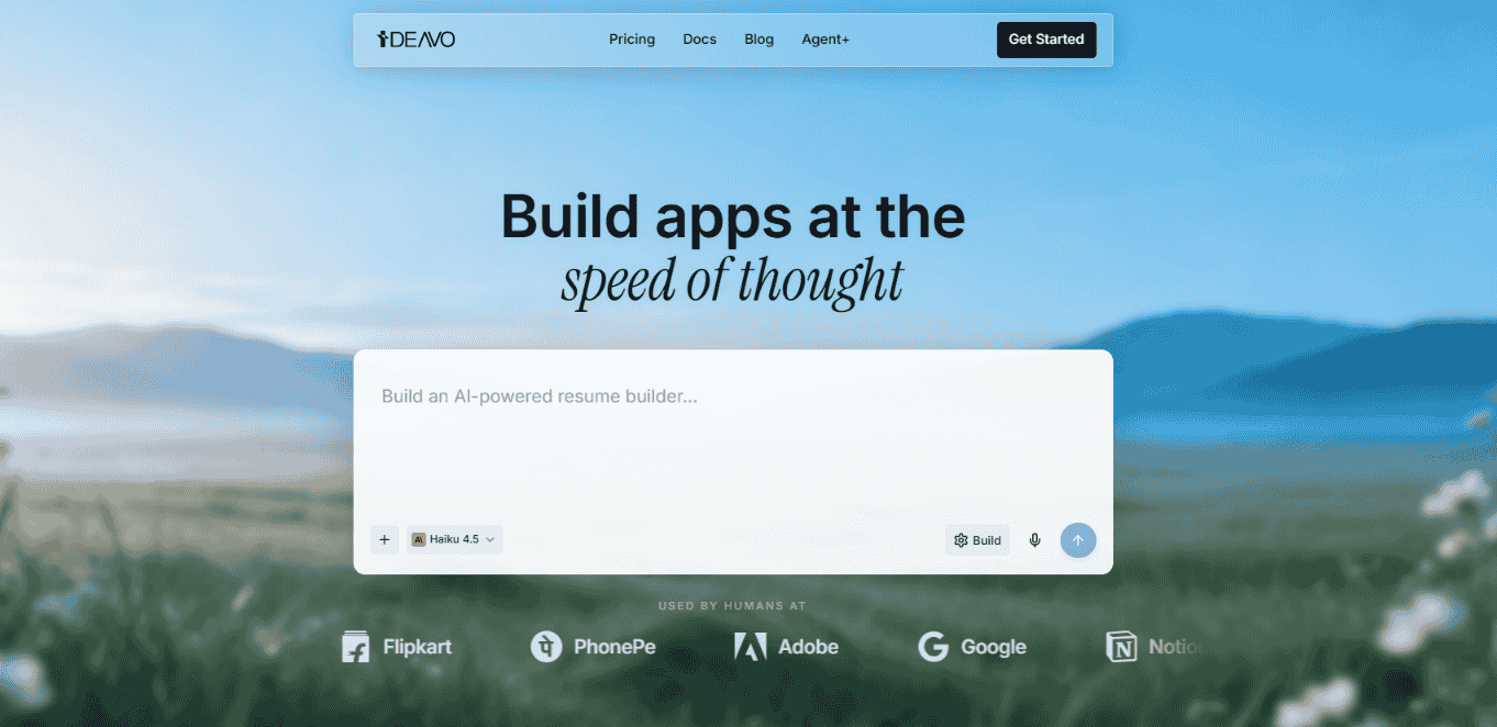 Ideavo AI app builder workspace
