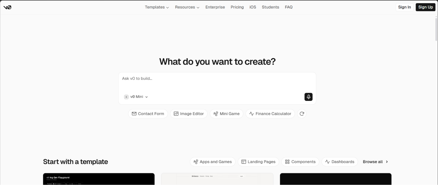 v0 website